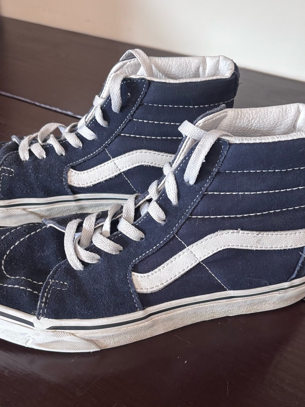 Vans Navy and White High-Top Sneakers with Branded Tongue